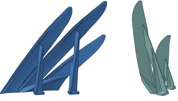 Figure 21. Detail views of the support structures designed for each feather component.