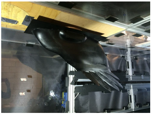 Figure 22. Final aerodynamic test model mounted in the Cal Poly low speed wind tunnel. Side